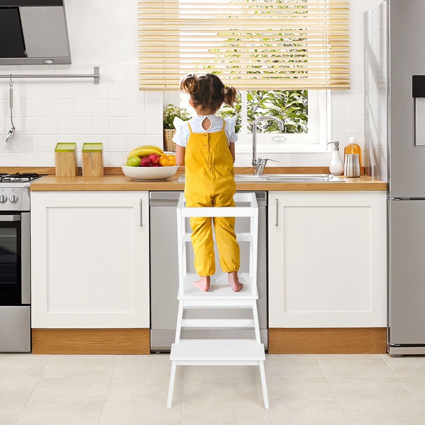 2-in-1 Multifunctional Toddler Step Stool with Safety Rail-Natural