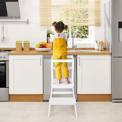 2-in-1 Multifunctional Toddler Step Stool with Safety Rail-Natural