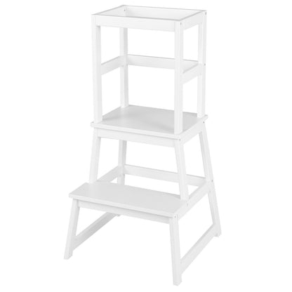 2-in-1 Multifunctional Toddler Step Stool with Safety Rail-Natural