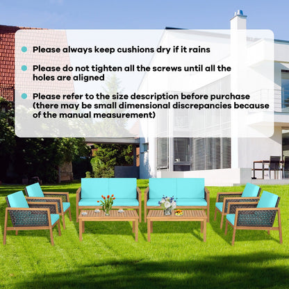 4 Pieces Patio Rattan Furniture Set with Removable Cushions-Gray