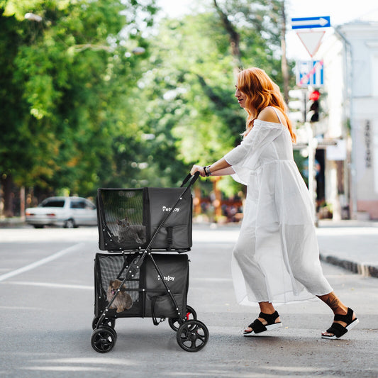 4-in-1 Double Pet Stroller with Detachable Carrier and Travel Carriage-Black