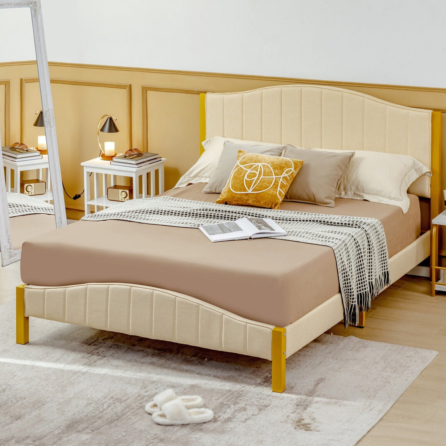 Full/Queen Size Upholstered Bed Frame with Quilted Headboard-Full Size