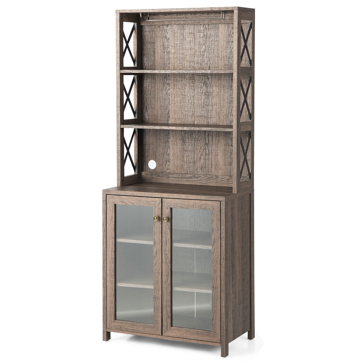 Tall Freestanding Bar Cabinet Buffet with Glass Holder and Adjustable Shelf-Gray