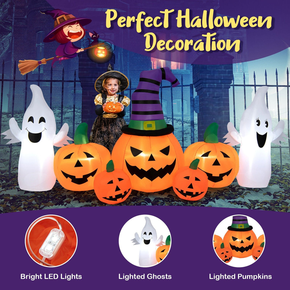 9-foot Halloween inflatable with pumpkins and ghosts, decorated for holiday outdoor display, by Wilsons Home Store.