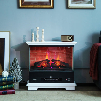 27 Inch Freestanding Electric Fireplace with 3-Level Vivid Flame Thermostat-Black