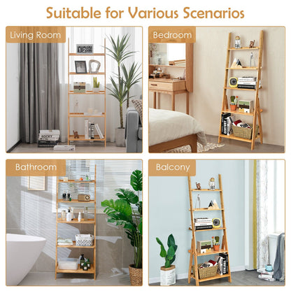 5-Tier Bamboo Ladder Shelf for Home Use-Brown