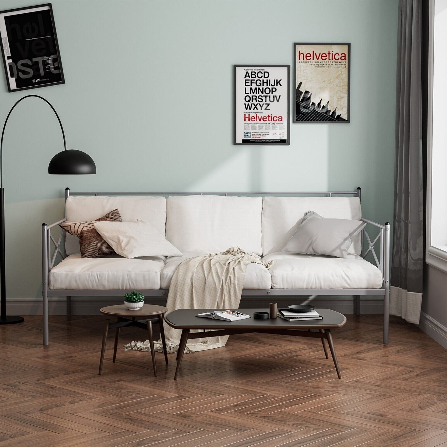 Metal Daybed Twin Bed Frame Stable Steel Slats Sofa Bed-Black