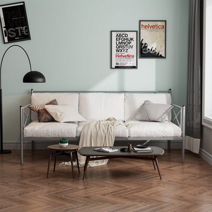 Metal Daybed Twin Bed Frame Stable Steel Slats Sofa Bed-Black