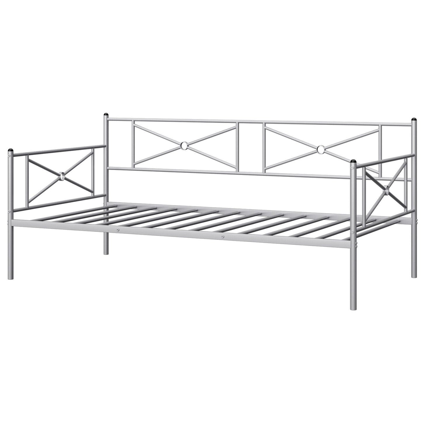 Metal Daybed Twin Bed Frame Stable Steel Slats Sofa Bed-Black