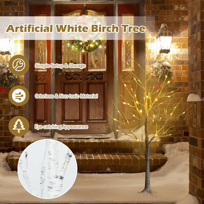 Pre-lit White Twig Birch Tree for Christmas Holiday with LED Lights-6 ft