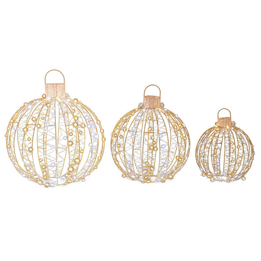 3 Pack Christmas LED Light Balls with Cable Ties and 6 Stakes-Golden