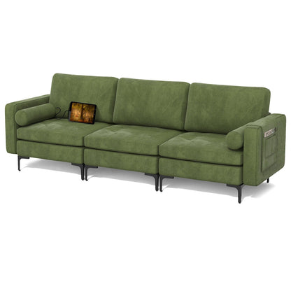 3-Seat Sofa Sectional with Side Storage Pocket and Metal Leg-Army Green