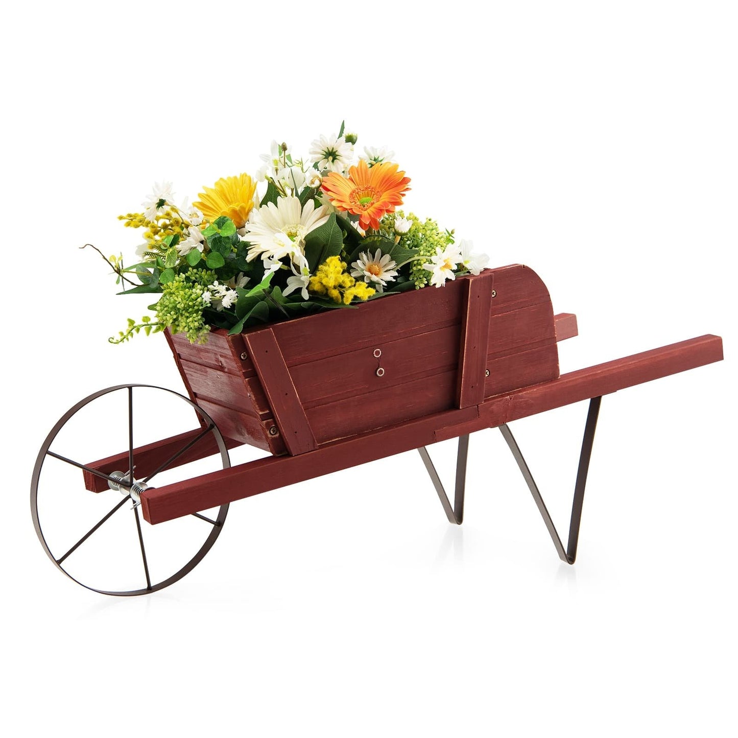 Wooden Wagon Planter with 9 Magnetic Accessories for Garden Yard-Blue