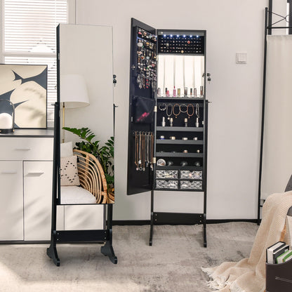 Free Standing Full Length Jewelry Armoire with Lights in Black