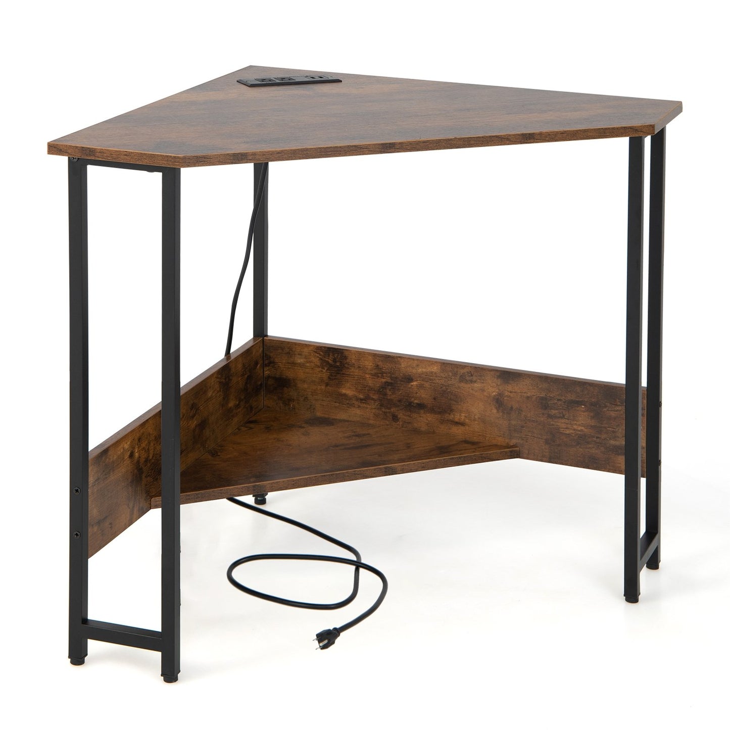Triangle Computer Corner Desk with Charging Station-Black
