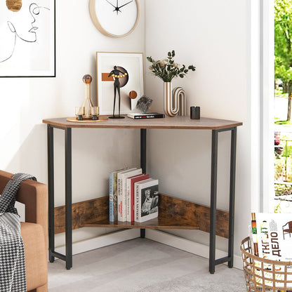 Triangle Computer Corner Desk with Charging Station-Black