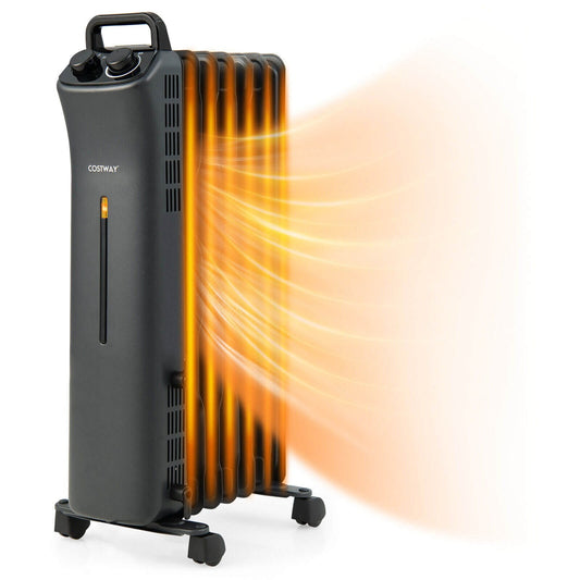 1500W Oil Filled Space Heater with 3-Level Heat-Black