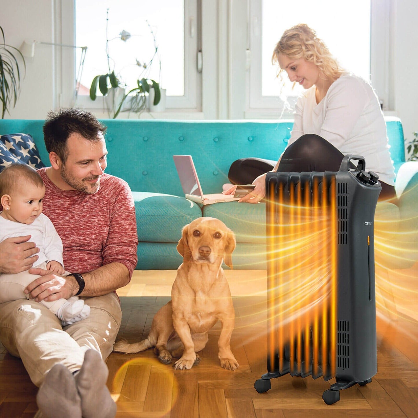 1500W Oil Filled Space Heater with 3-Level Heat-Black