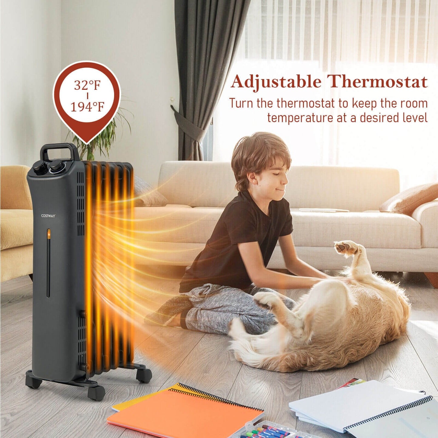 1500W Oil Filled Space Heater with 3-Level Heat-Black