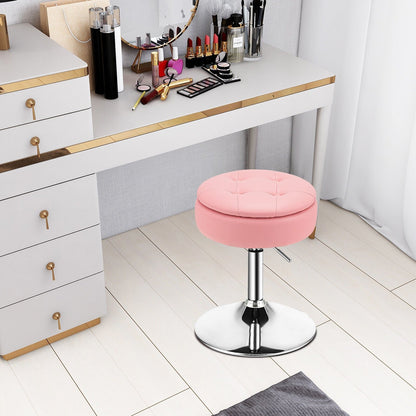 Adjustable 360° Swivel Storage Vanity Stool with Removable Tray-Black