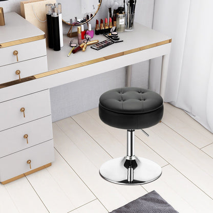 Adjustable 360° Swivel Storage Vanity Stool with Removable Tray-Black