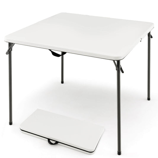 Folding Camping Table with All-Weather HDPE Tabletop and Rustproof Steel Frame-White