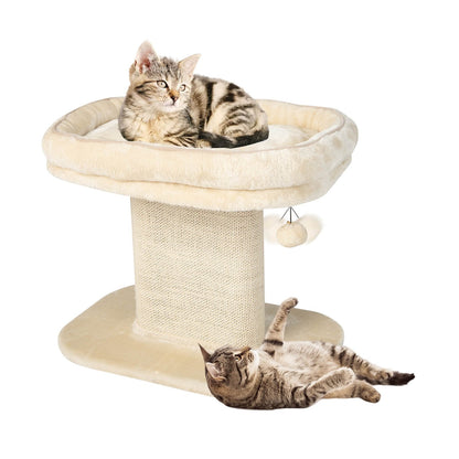 Modern Cat Tree Tower with Large Plush Perch and Sisal Scratching Plate-Beige