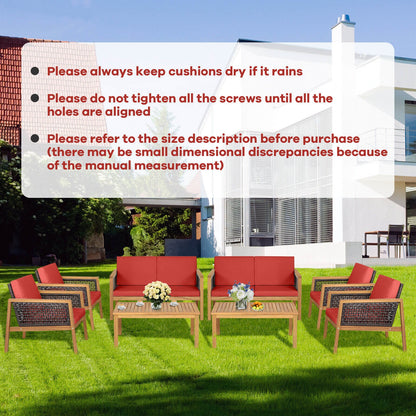 4 Pieces Patio Rattan Furniture Set with Removable Cushions-Red