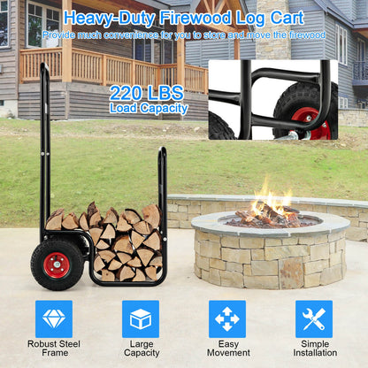 Firewood Log Cart Carrier with Wear-Resistant and Shockproof Rubber Wheels