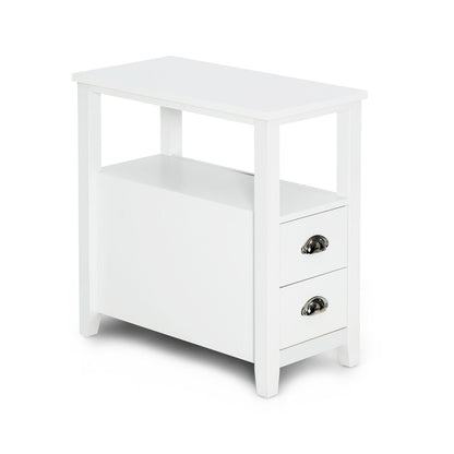 1 Piece End Table Wooden with 2 Drawers and Shelf Bedside Table-Brown