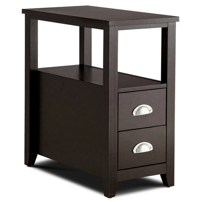 1 Piece End Table Wooden with 2 Drawers and Shelf Bedside Table-Brown