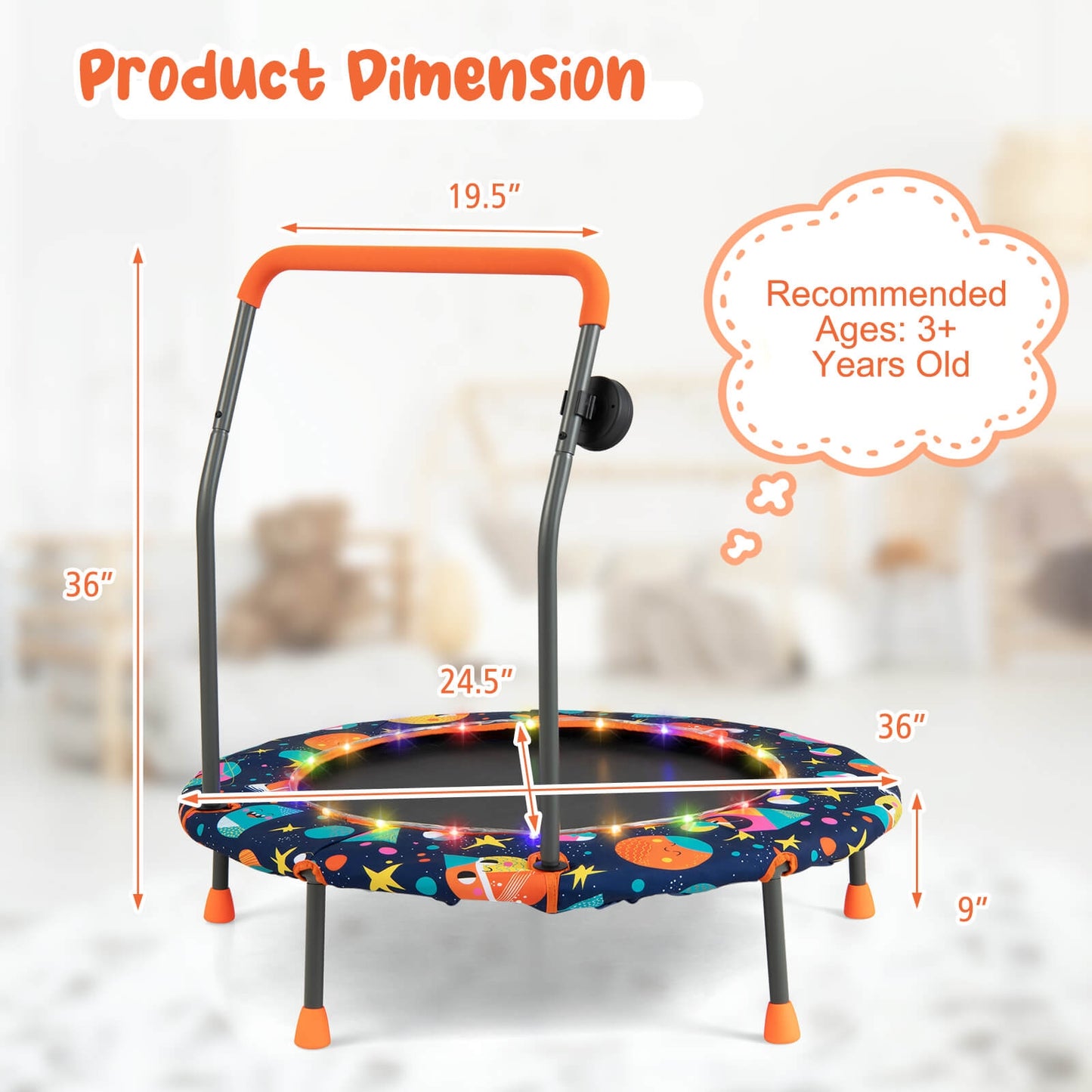 36 Inch Mini Trampoline with Colorful LED Lights and Bluetooth Speaker-Multicolor