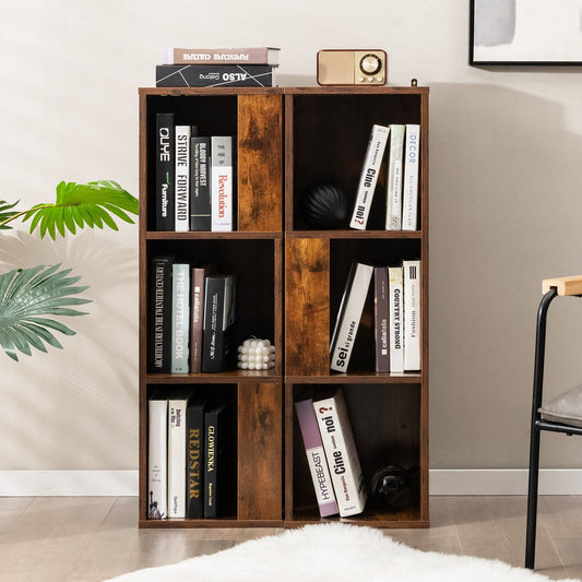 3-Tier 6 Cube Freestanding Bookcase with Anti-toppling Device-Rustic Brown