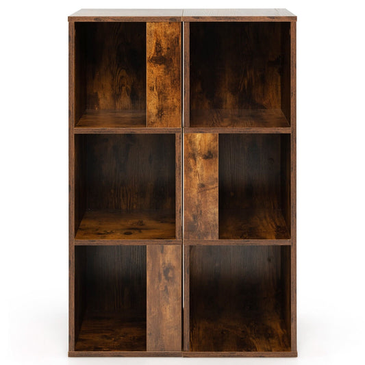 3-Tier 6 Cube Freestanding Bookcase with Anti-toppling Device-Rustic Brown