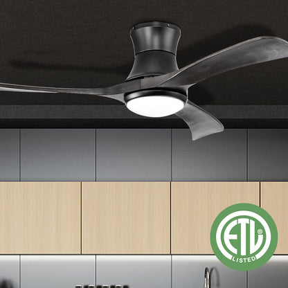 52 Inch Flush Mount Ceiling Fan with LED Light-Black