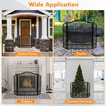 3-Panel Fireplace Screen Decorative Spark Guard