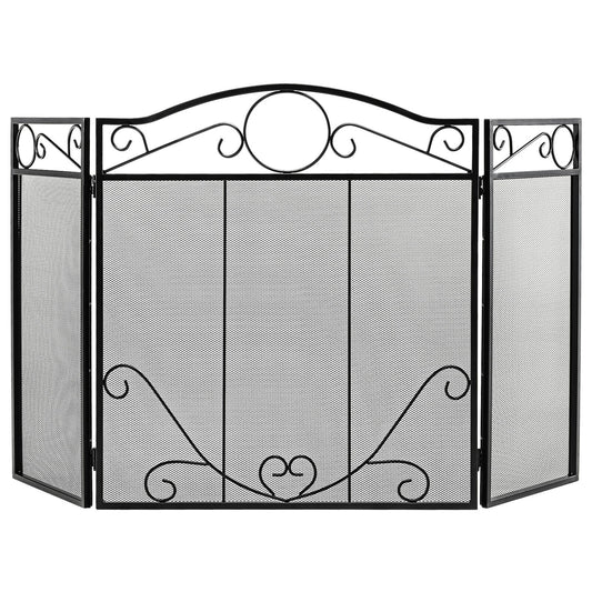 3-Panel Freestanding Fireplace Screen Folded Fire Doors
