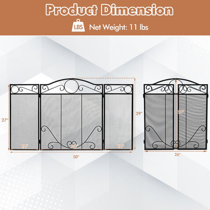 3-Panel Freestanding Fireplace Screen Folded Fire Doors