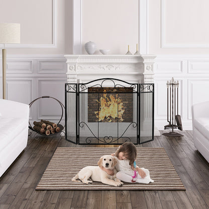 3-Panel Freestanding Fireplace Screen Folded Fire Doors