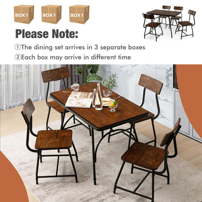 5 Piece Rectangular Dining Table Set with Metal Frame
