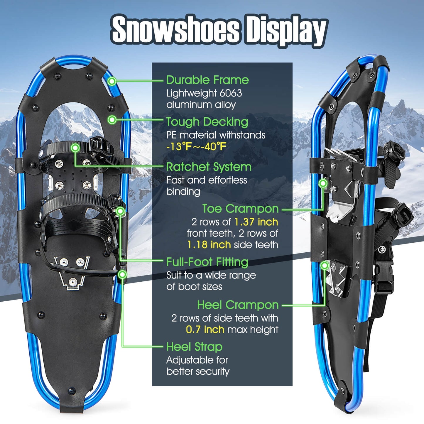 21/25/30 Inch Lightweight Terrain Snowshoes with Flexible Pivot System-30 inches