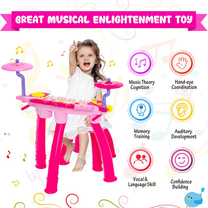 24-Key Piano Keyboard DJ Drum Combination with Microphone and MP3-Pink