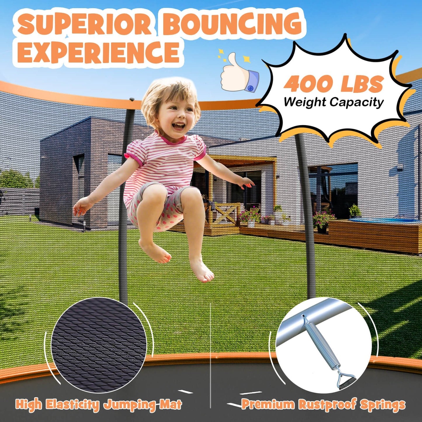 12FT ASTM Approved Recreational Trampoline with Ladder-Black