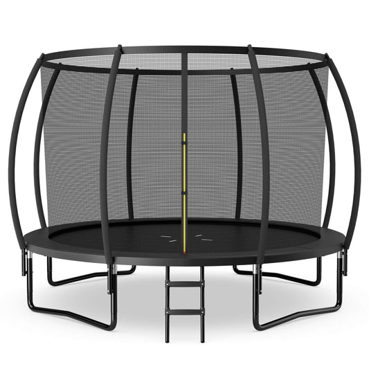 12FT ASTM Approved Recreational Trampoline with Ladder-Black