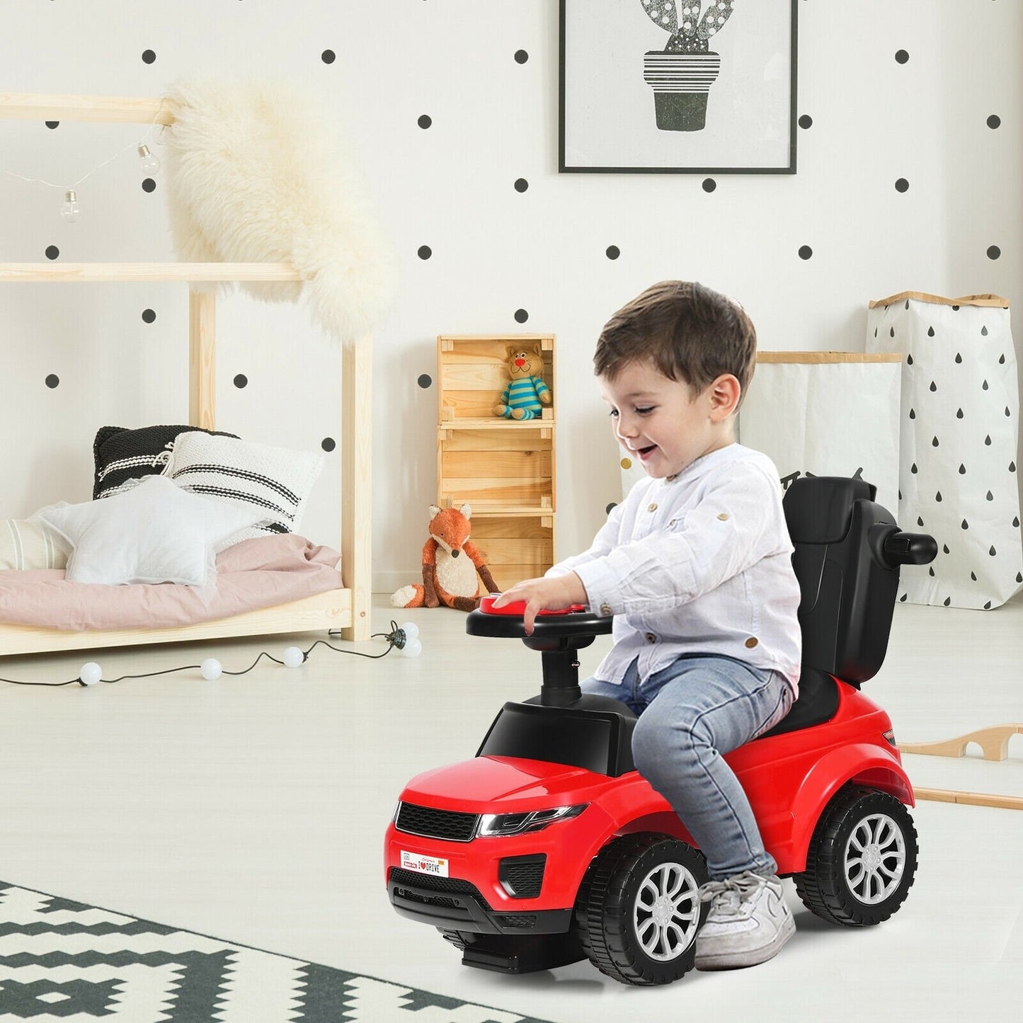 3 in 1 Ride on Push Car Toddler Stroller Sliding Car with Music-Black