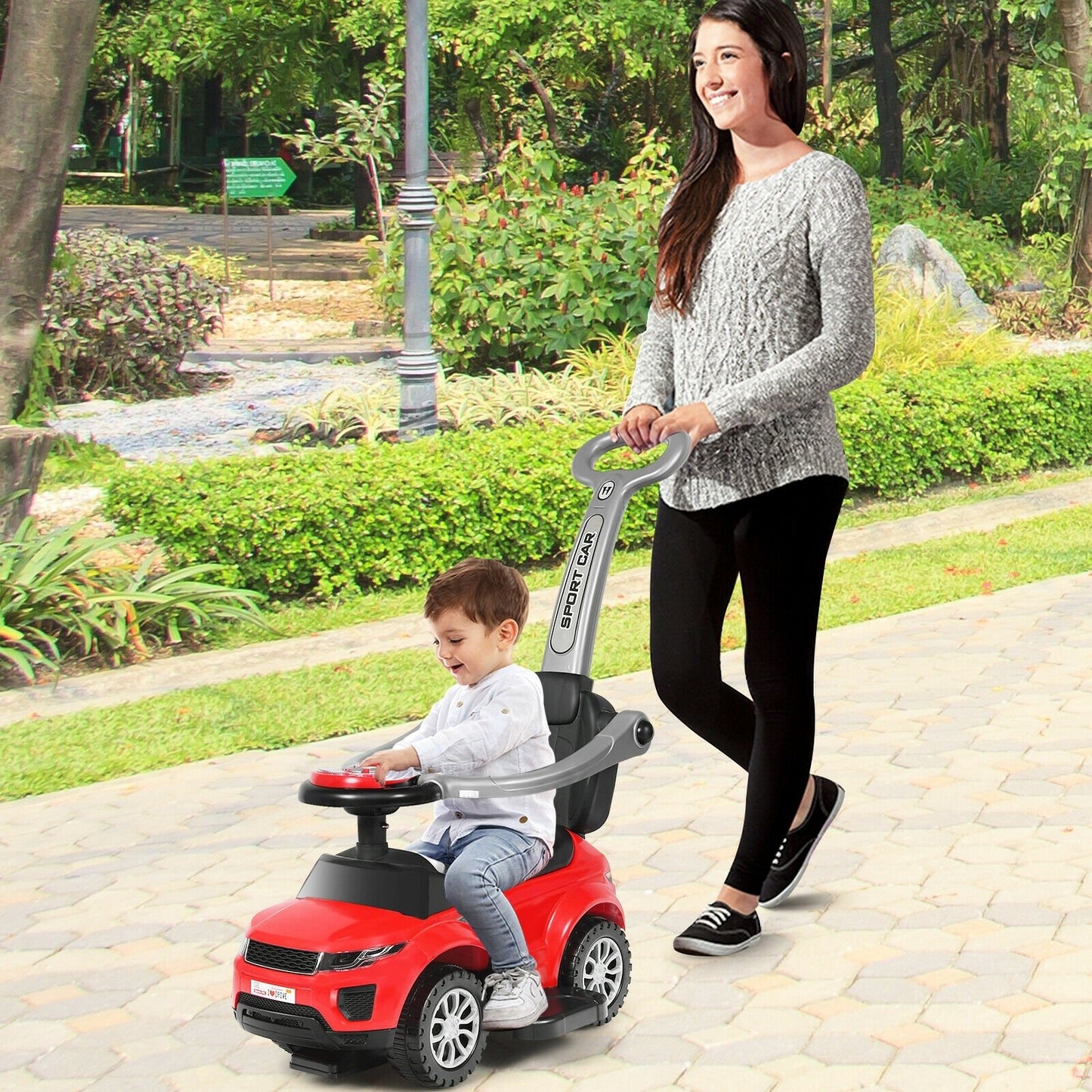 3 in 1 Ride on Push Car Toddler Stroller Sliding Car with Music-Black