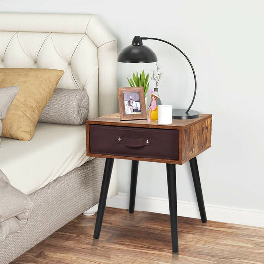Mid-Century End Accent Bedside Table-Brown