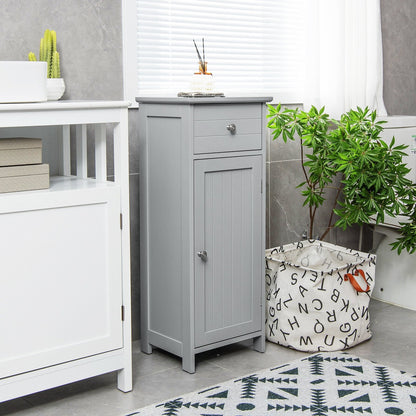 Wooden Bathroom Floor Storage Cabinet with Drawer and Shelf-Black