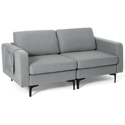 Modern Loveseat Sofa Couch with Side Storage Pocket and Sponged Padded Seat Cushions-Blue
