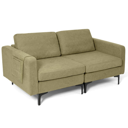 Modern Loveseat Sofa Couch with Side Storage Pocket and Sponged Padded Seat Cushions-Blue